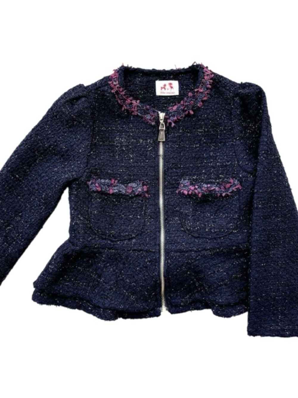Allo Cotton Purple Tweed Bouclé Textured  Tailored Jacket Blazer Coat Girls 3/4T